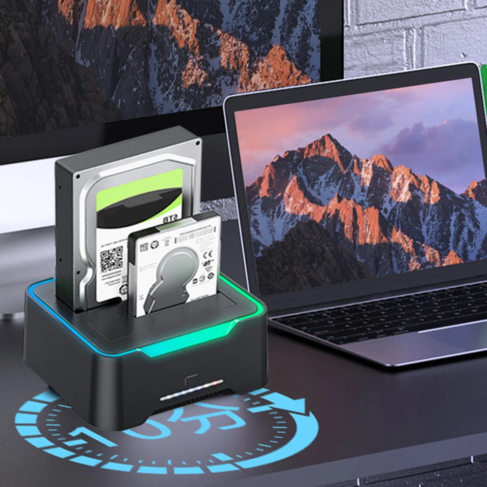 Dual-bay HDD Docking Station USB3.0 Mobile Hard Drive Copy Box Base External Hard Drive Docking for 2.5/3.5 Inch SATA Disk