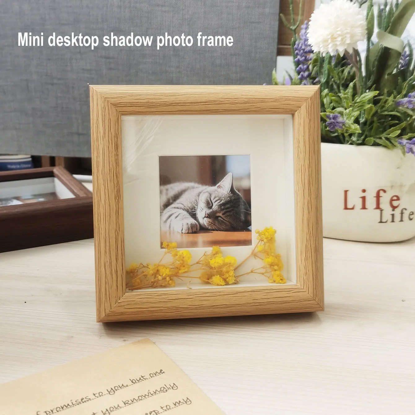 Mini Photo Shadow Box Frame 1.5cm Hidden Layer 10x10cm Desk & Wall Decor Compact Memory Keepsake Gift for Loved Ones/Pets