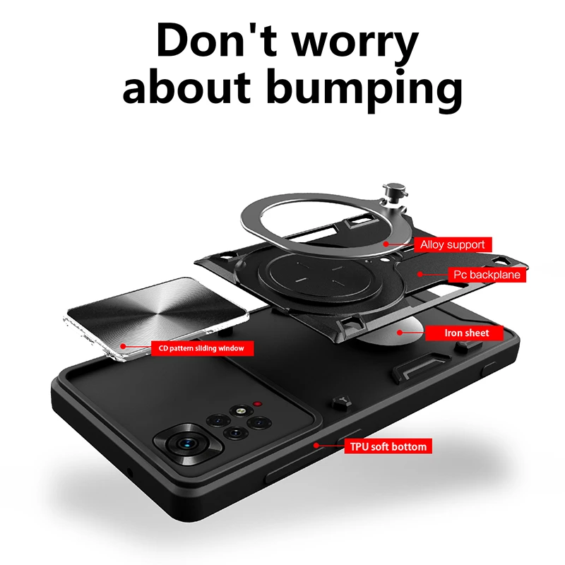 Slide Camera Shockproof Armor Phone Case with Stand Back Cover