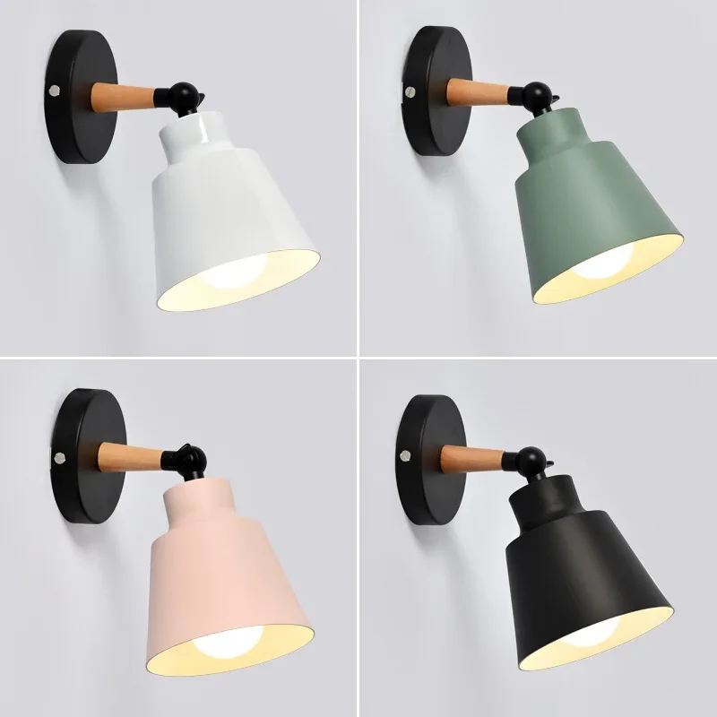 북유럽 원목 침실 벽 램프, 현대적인 미니멀리스트 마카롱 LED 벽 램프, 창의적인 거실 복도 머리맡 벽 램프