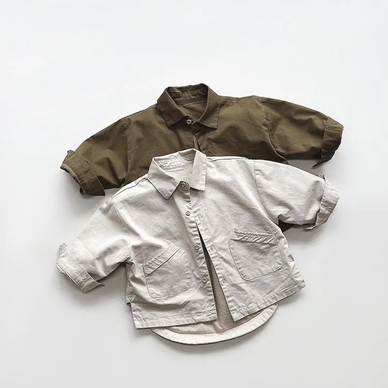 Spring New Baby Vintage Versatile Shirts Coat Children Long Sleeve Tops Girls Boys Cotton Casual Lapel Jacket Kids Clothes kids shirts