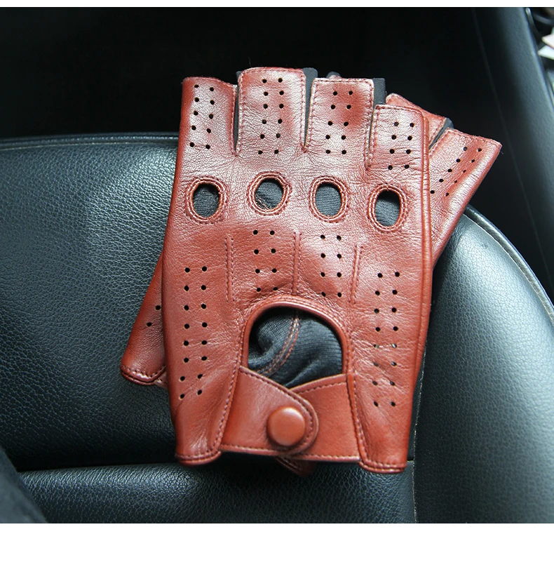 2022 Winter Leather Men\'s Half Finger Gloves Male Thin Outdoor Non-Slip Driving Fingerless Breathable Mittens Guantes Gym Hombre