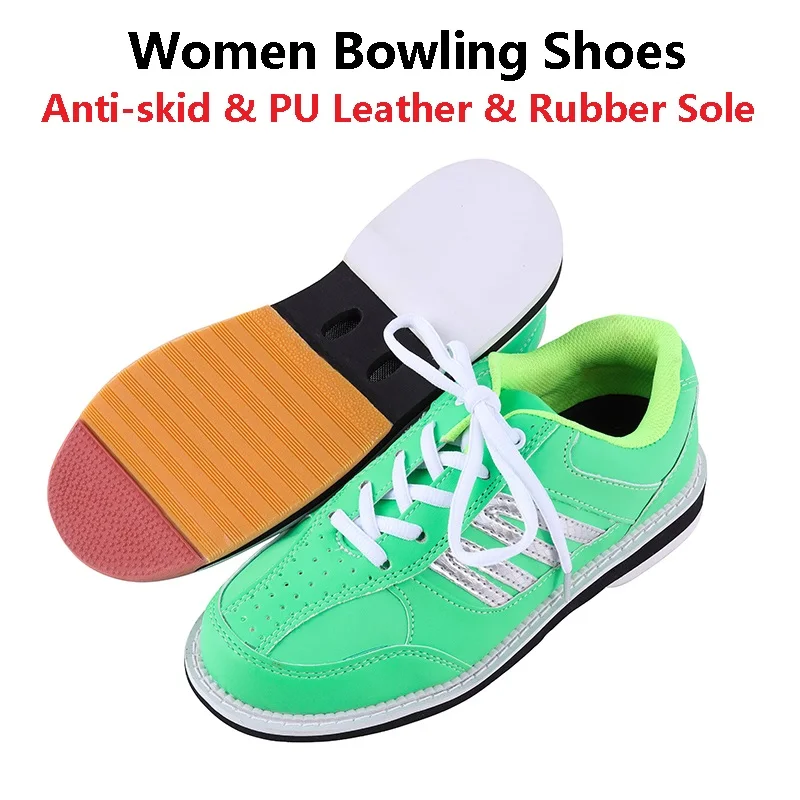 Fashion Ladies PU Leather Bowling Shoes Women Breathable Non-slip Indoor Sneakers Wear Resistant Rubber Sole Bowling Shoes