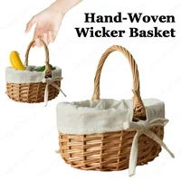 Woven Basket Rattan Storage Basket Flower Girl Hand Basket Handmade Summer Pastoral Style Picnic Basket For Home Wedding Decor 1