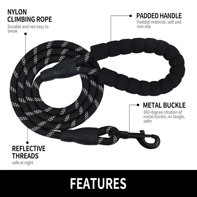 2M Pet Dog Leash with Soft Padded Handle Highly Reflective Dog Rope for Night Walking Suitable for Small Medium and Large Dogs 5