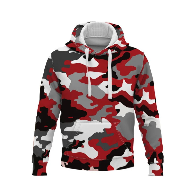 

3D Printed Camouflage Hoodie With Fashionable Hat Pocket Pullover Men's Trendy Sweaters Y2K Casual Oversized Fitting Clothing