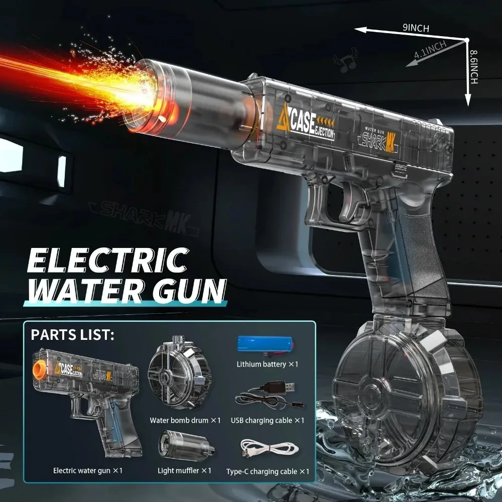 LED 조명이 있는 완전 자동 전기 물총, 성인 및 어린이용 여름 장난감, 해변 수영장 야외용 고압 물총