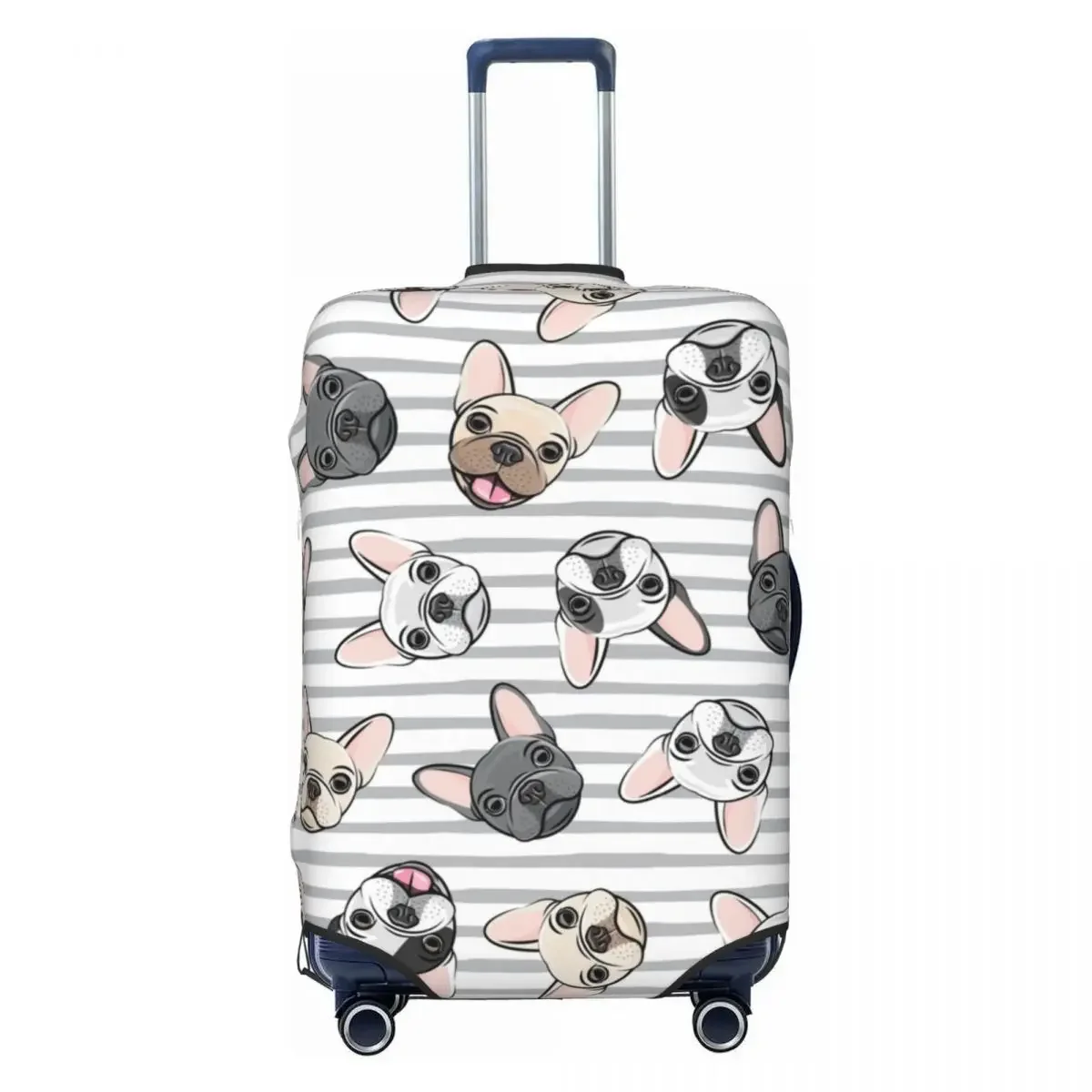 사용자 정의 회색 줄무늬 귀여운 프랑스 불독 여행 수하물 커버 탄성 French..