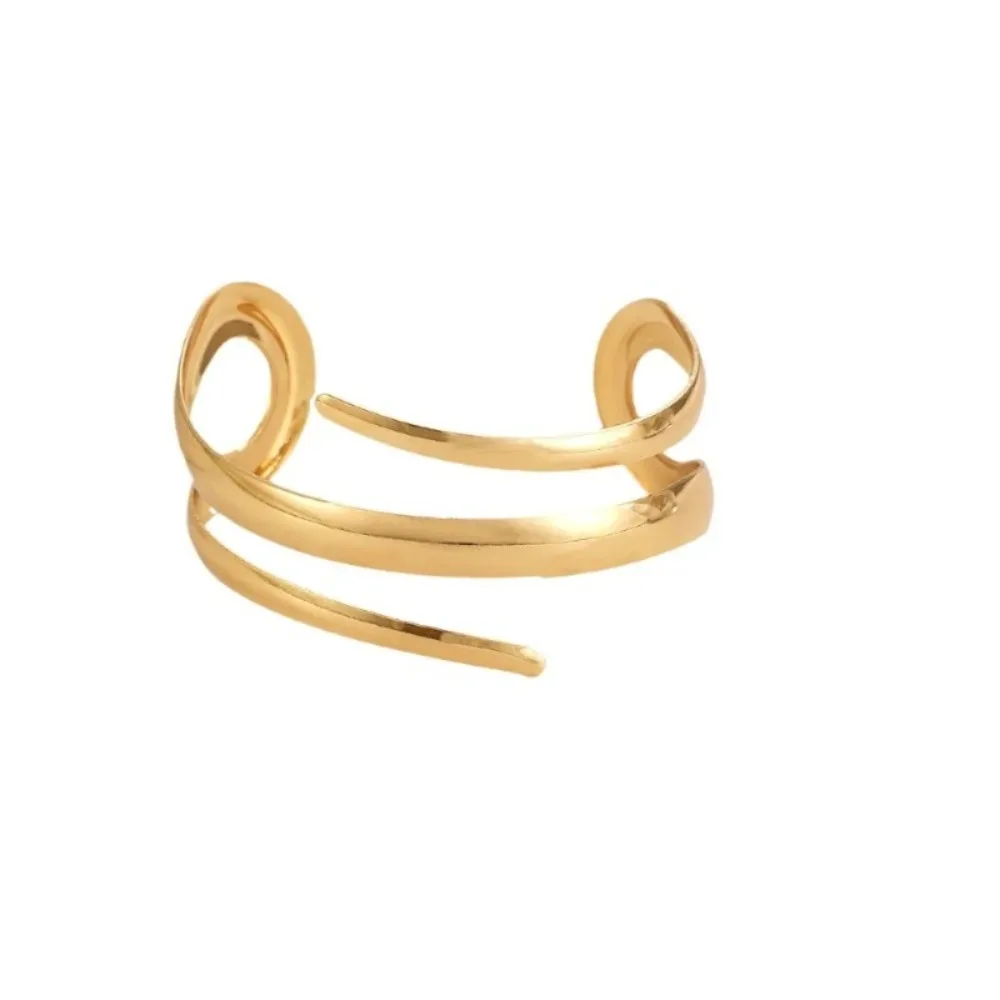 Europäisches und amerikanisches Schmuckset mit dickem Armband und Ring für Damen, goldfarben, geometrisches Muster, Armband-Ring-Kombination_voghion.com