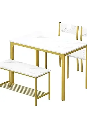 Description Picture 3 of item4-person Dining Table Set, 43.3-inch Kitchen Dining Table Set, 2-person Bench Dining Room Set with Storage Rack