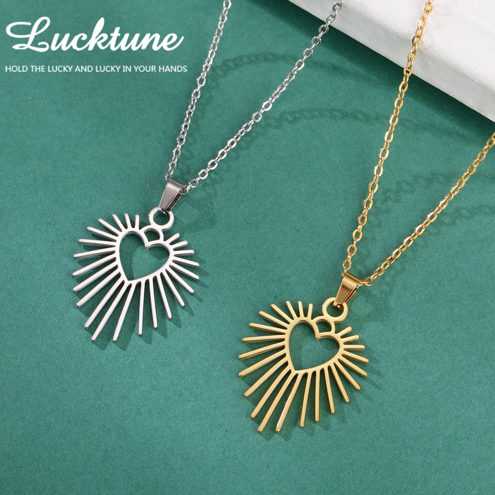 Lucktune Collana Con Ciondolo A Raggi Di Sole Con Cuore D'Amore Collana Con Catena Con Ciondolo A Cuore Astrale In Acciaio Inossidabile Per Regalo Di 