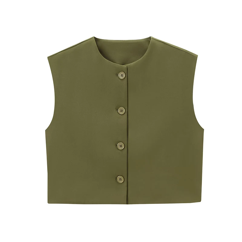 Willshela Women Fashion Solid Single Breasted Waistcoats Vest Vintage O-Neck Sleeveless Jackets Female Chic Lady Tank Tops 5