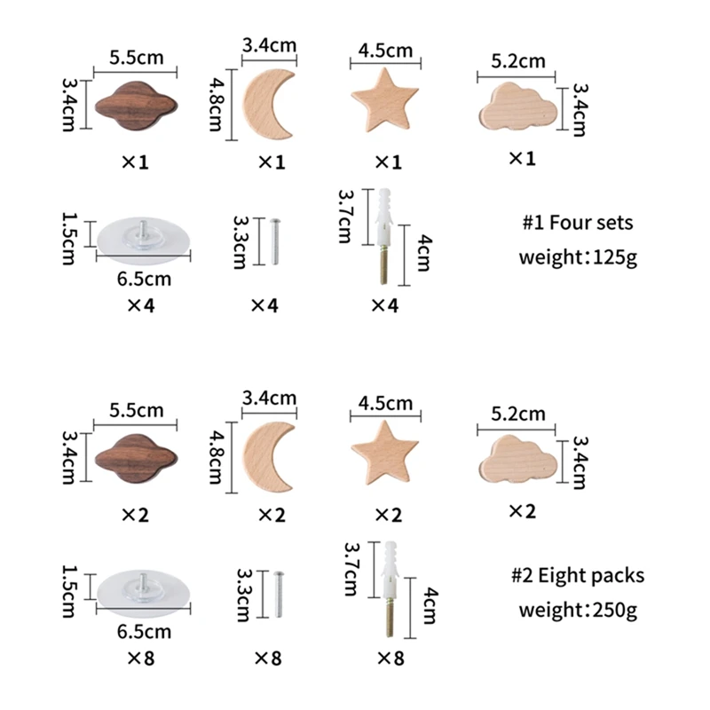 Star Moon Wooden Drawer Knob Cupboard Furniture Drawer Pulls Handles Screws Cartoon Celestial Cloud Dresser Knob Houseware