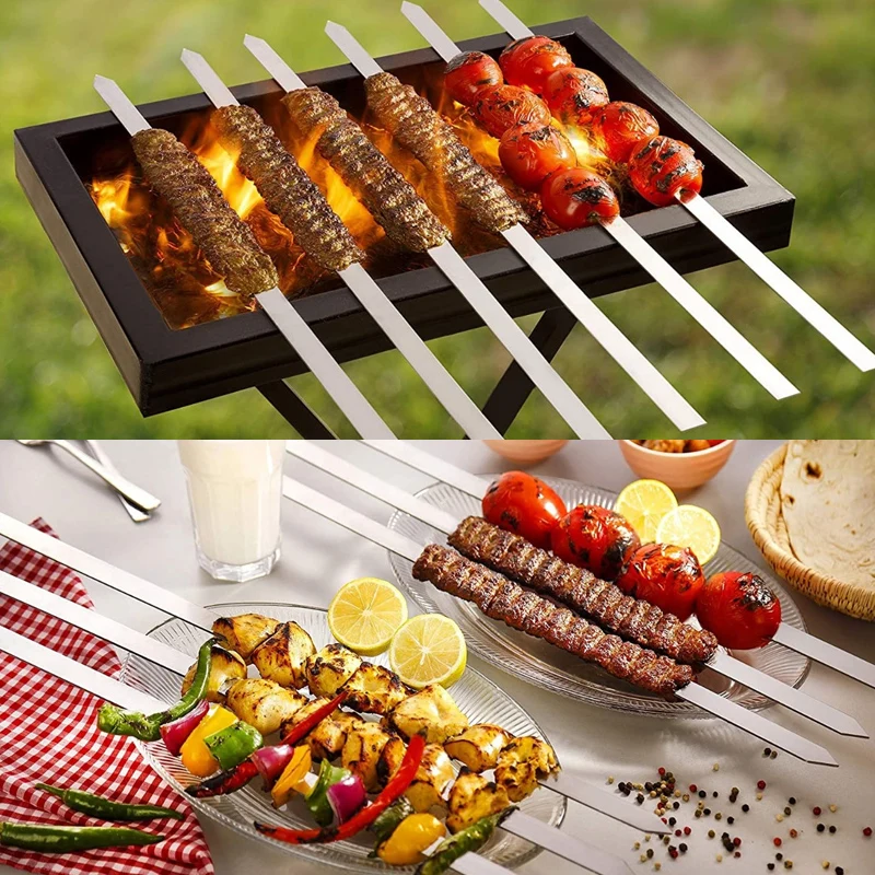 5pcs Kebab 3/4" Wide Flat Skewers Stainless Steel Grilling BBQ Skewer for Koobideh Persian Kabob Kitchen Outdoor Barbecue Tools