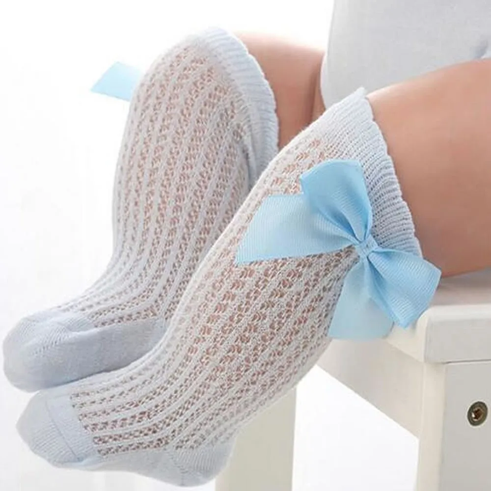 Children Sock Transfer Pure Color Mesh Stockings Hosiery For Hot Style Baby Bowknet Knee High Sock Princess Mesh Socks