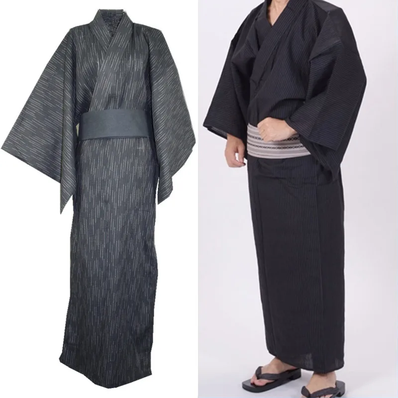 Traditional Japanese Male Kimono Men's Robe Yukata 100% Cotton Men's Bath Robe Kimono Sleepwear Obi Belt Buy Separately chinese character button tang suit show dress man clothing china traditional robe male costume peignoir chinese style robe