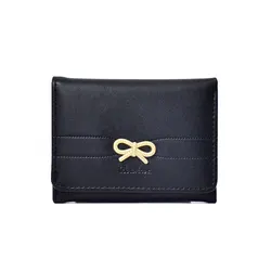 Chic Bow - Accent Wallet: Cute & Compact Three - Fold Purse with Card Holder and Coin Pouch (Black)