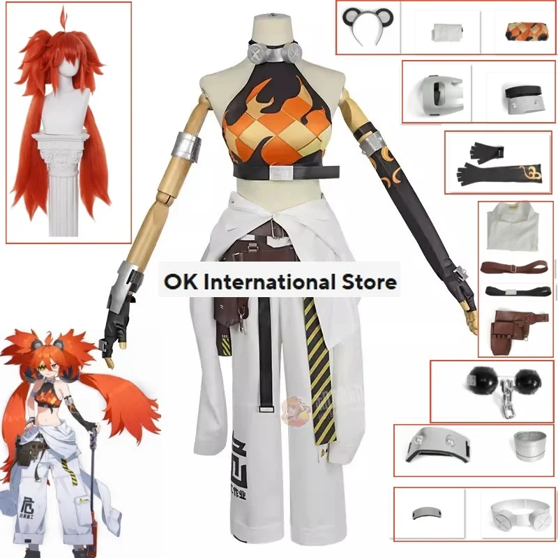 

Zenless Zone Zero Koleda Belobog Cosplay Costume Wig Belobog Heavy Industries Uniform Orange Long Hair Eye Mask Headgear Set