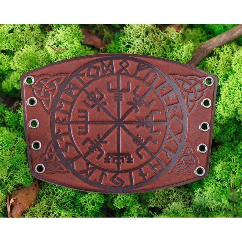 1 Pair Nordic Viking Vegvisir Embossed Arm Bracers Medieval PU Leather Arm Guards Viking Leather Bracers Cosplay Jewelry