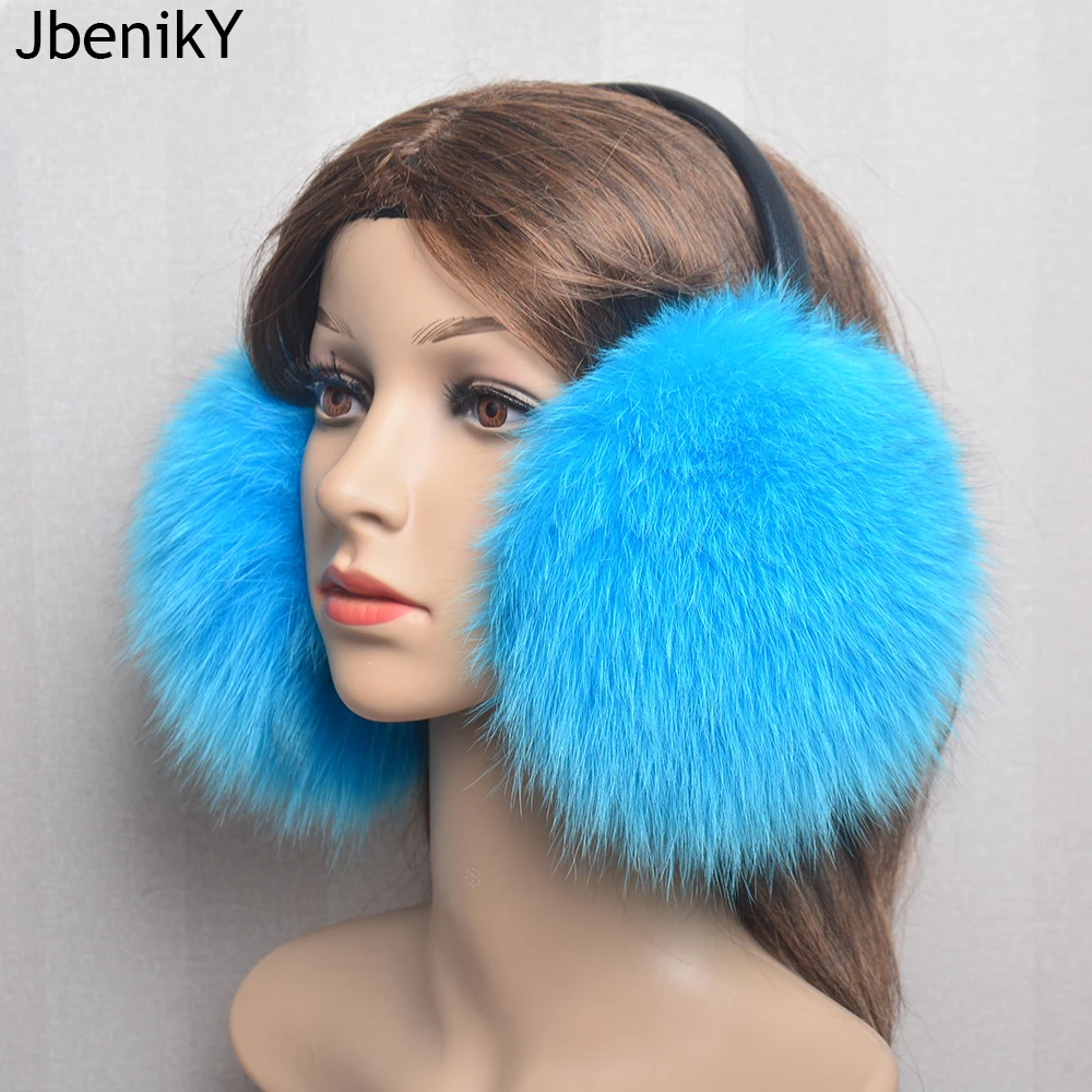 

New Arrival Women Plush Genuine Fox Fur Earmuff Winter Lady Big Pompoms Fox Fur Fluffy Earmuffs Warm 100% Real Fox Fur Ear Cover