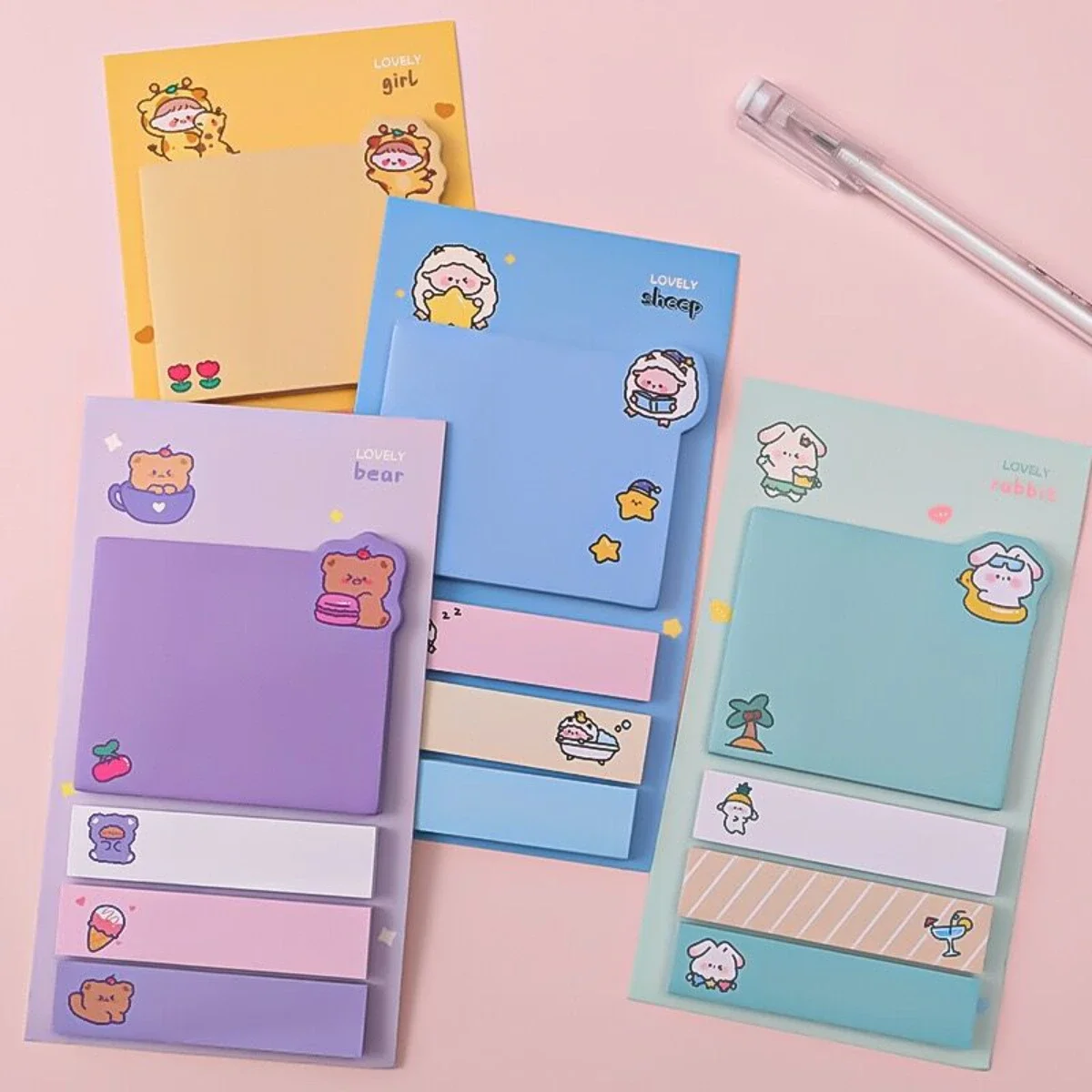 

4 Pcs Kawaii Paper Sticky Notes Creative Notepad Memo Pads Office School Stationery Adhesive Stickers Posted It Note Pads