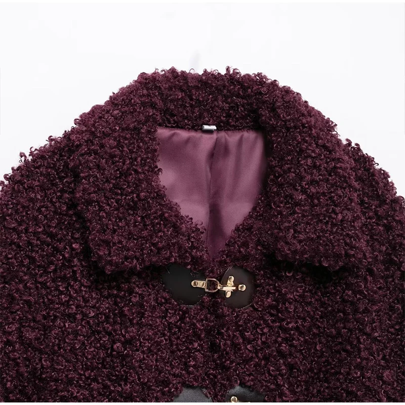 Vintage Lambs Wool Jacket For Women Loose Fleece O-neck Single Breasted Pockets Long Sleeve Fur Coat Autumn Winter Lady Outwear