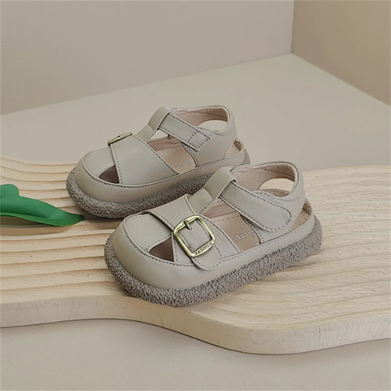 New Summer Baby Shoes Leather Cut-outs Buckle Soft Sole Boys Sandals Closed Toe Non-slip Fashion Toddler Girls Sandals