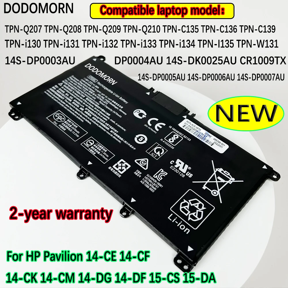 

DODOMORN NEW HT03XL Battery For HP Pavilion 14-CE0025TU 14-CE0034TX 15-CS0037T 250 255 G7 L11421-421 HSTNN-LB8L/LB8M/DB8R