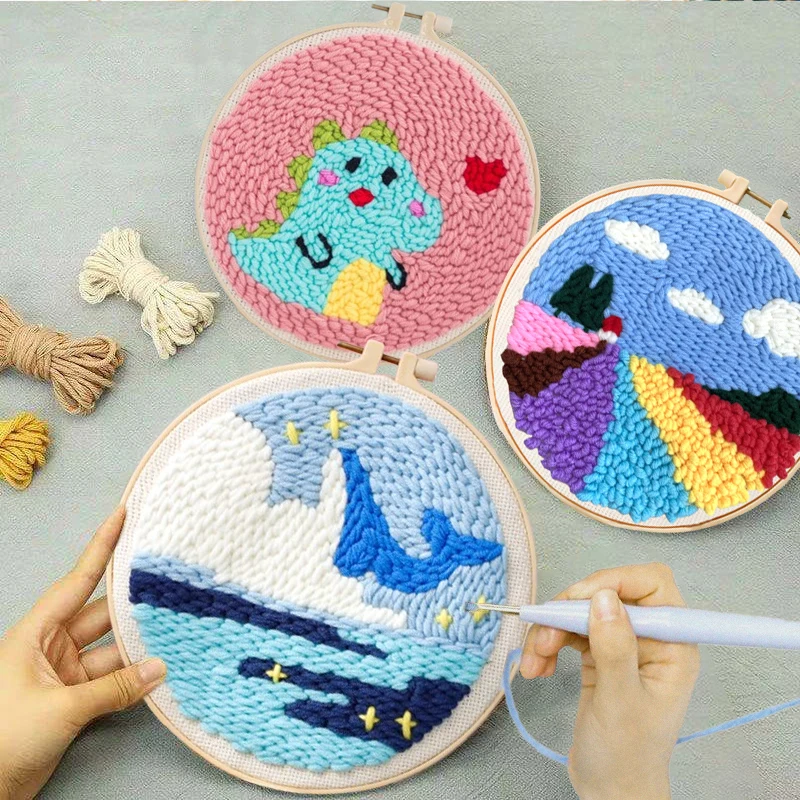 Punch Needle Embroidery Starter Kit Threader Fabric Embroidery Hoop Yarn  Rug Punch Needle Pock Pen for Adults Kids Beginner