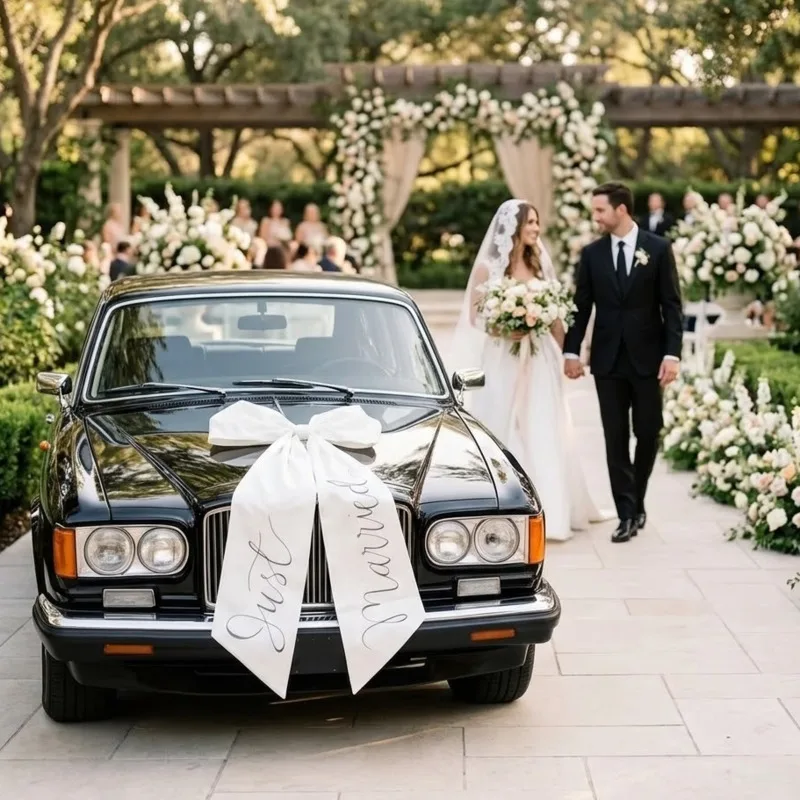 Grande Fiocco per Auto Nuziale, Decorazione con Nastro per Sposi, Elegante e Romantico Accessorio per Foto