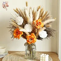 71Pcs Artificial Flower Arrangement Mix Real Rose Dried Pampas Grass