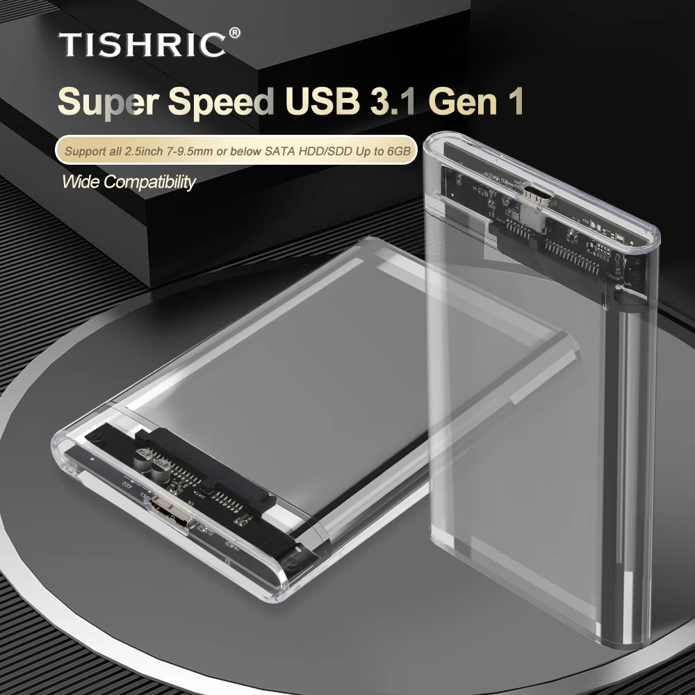 TISHRIC External SATA HDD Case USB 3 Hard Drive Enclosure for HDD/SDD up to 6GB