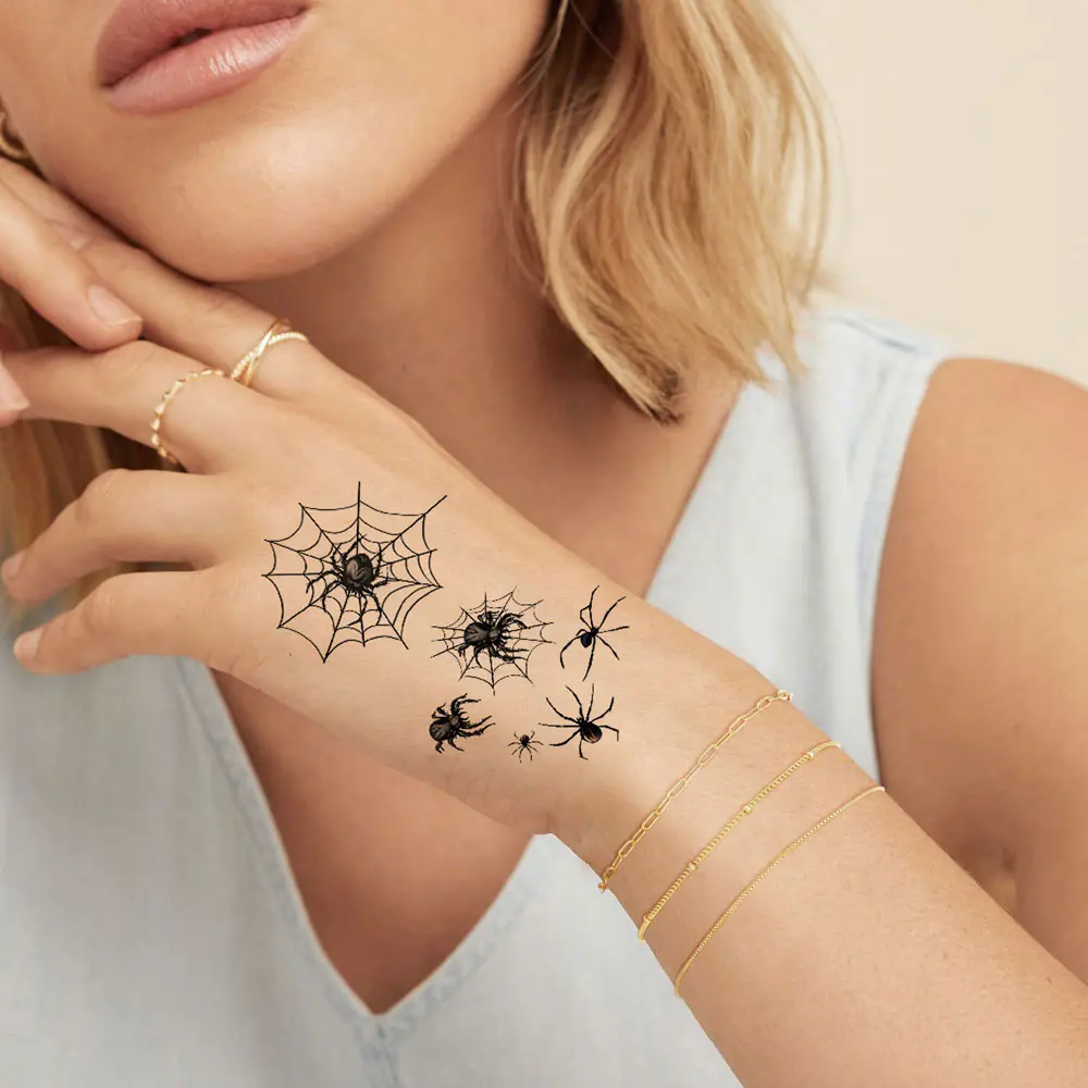 10 Sheets Spider Web Temporary Tattoos for Men Women Realistic Tattoo Stickers for Halloween Party Fake Tattoo Waterproof 2