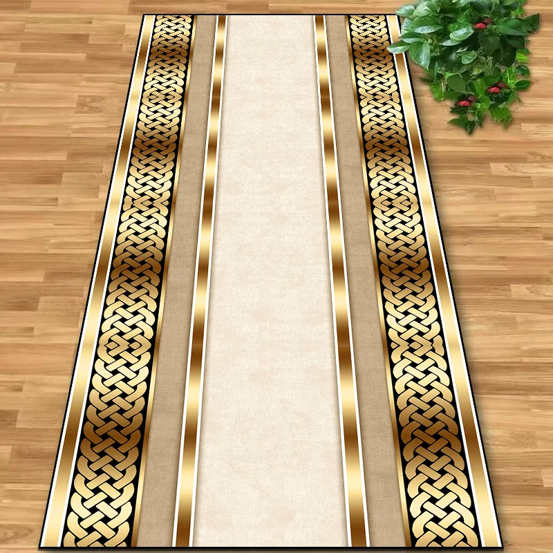 European Gold Corridor Carpet Luxury Decoration Home Hall Carpet Non-slip Washable Passageway Rug Custom Hotel Entryway Carpets 2