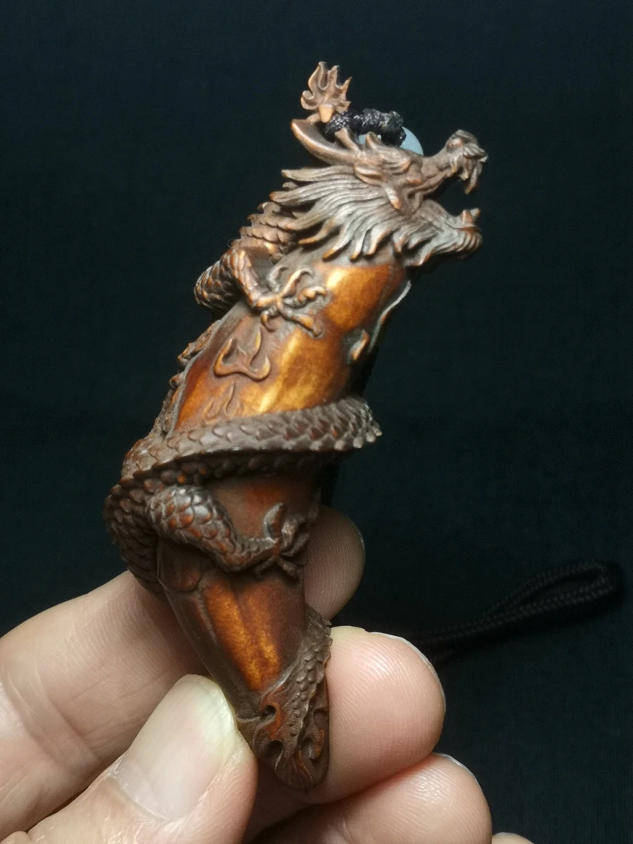 

YIZHU CULTUER ART Chinese boxwood hand carved Loong Dragon Figure statue netsuke decoration Gift Collection H 7.4 CM