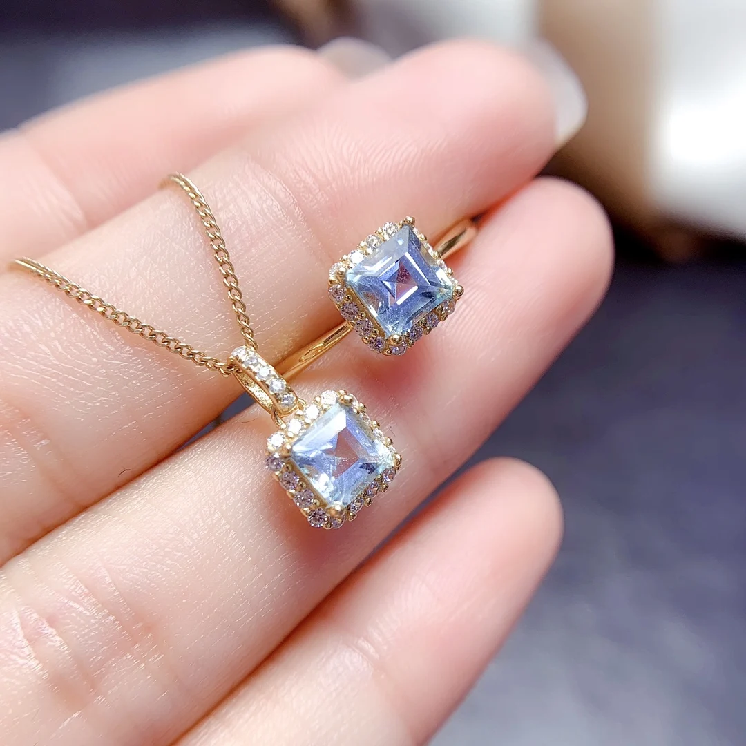 

Azure Sterling Silver 925 Natural Topaz Set Set Fire Color Super Sparkle Free Shipping Ladies Jewelry Wholesale Elegant gift
