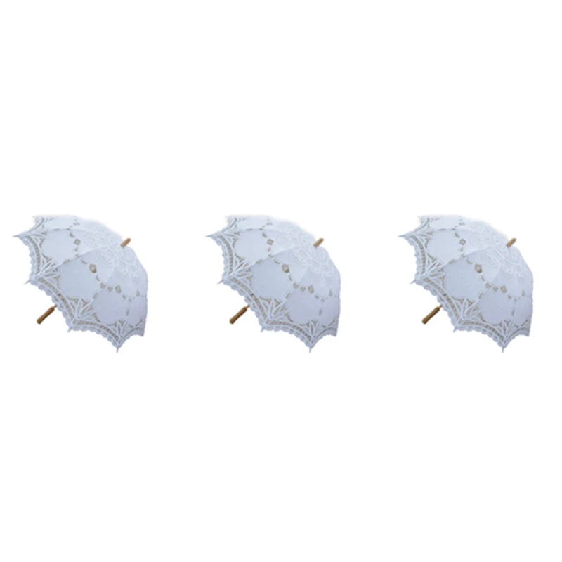 

3Pcs 80Cm Victorian Lace Embroidery Wedding Umbrella Bridal Parasol, White