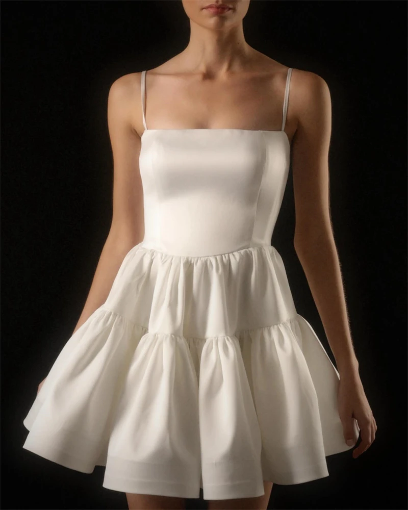 SUMNUS Sexy Princess White Wedding Dresses  Satin Bridal Gowns Short A Line Spaghetti Straps Bride Party Dreeses Celebrity 2024