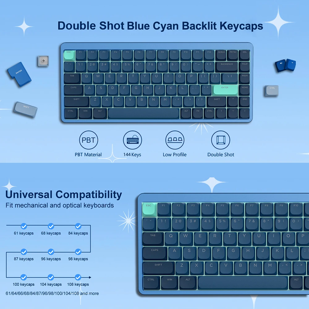 Teclas azules PBT para Teclado mecánico de juegos, teclas personalizadas  con perfil MDA, para Switch Cherry MX, 61/84/123, 87/104 teclas - AliExpress