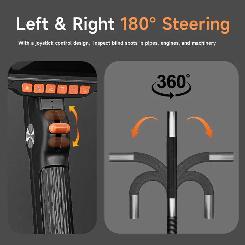 Joystick d'endoscope articulé bidirectionnel 360 ° 180 ° Caméra de direction rotative, écran 4.3 pouces, Endoscope d'inspection de tuyaux HD1080P – Image 2