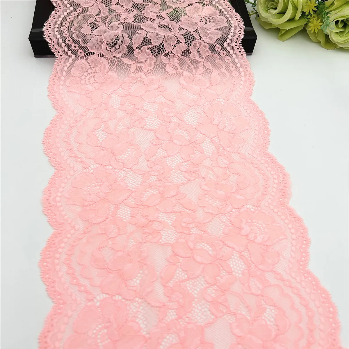 3y/lot Width 22.50cm Pale Pretty Pink Elastic Stretch Lace Trims 3
