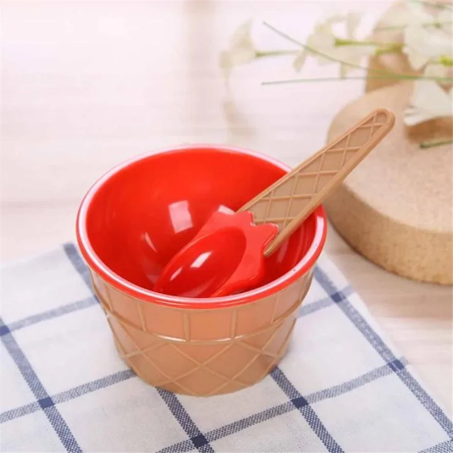 Kids Ice Cream Bowl Spoon Set 1Set Durable Children Gifts Lovely Dessert Bowl DIY Ice Cream Tools icecream bowl+spoon Ice cream bowl spoon set