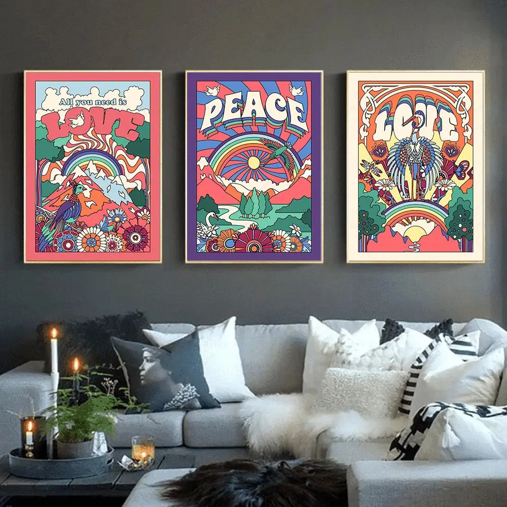 

70s Music Posters Vintage Love Flower Power Peace Hippie Wall Art Canvas Painting Prints Nordic Wall Pictures Living Room Decor