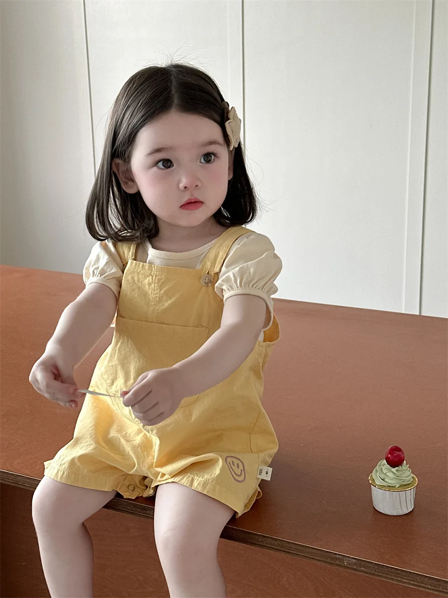2024 Summer New Baby Sleeveless Romper Solid Cute Infant Girl Strap Shorts Toddler Cotton Casual Overalls Baby Cartoon Jumpsuit