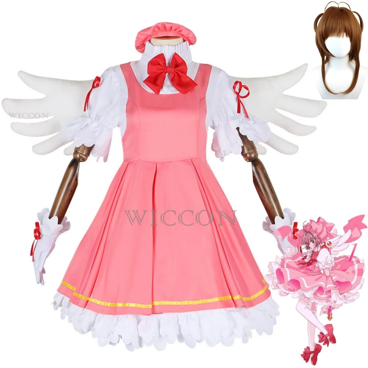 

Anime Magic Card Captor Cardcaptor Sakura CCS Kinomoto Sakura Cosplay Costume Wig Fighting Uniform Dress Woman Kawaii Party Suit