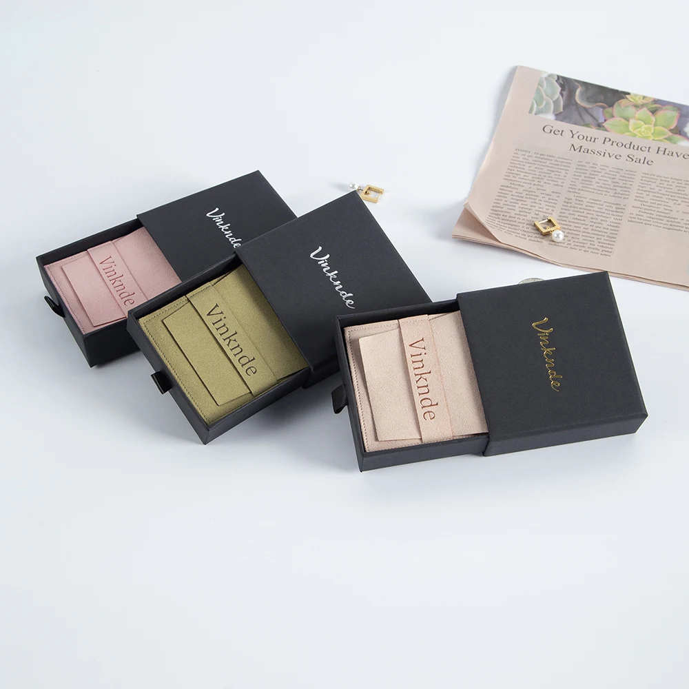 Luxury Custom Logo Black Paper Jewelry Packaging Box for Earrings Rings Bracelet Pendant Gift with Suede Microfiber Jewelry Bags