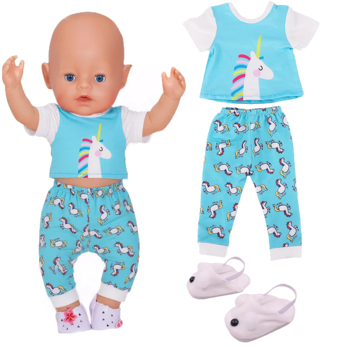 Puppenpyjamas und Schuhe für 18 Zoll (43 cm) American Girl Puppen, Baby-Puppenkleidung, Zubehör, Our Generation 42 cm, Nenuco – Detail 4