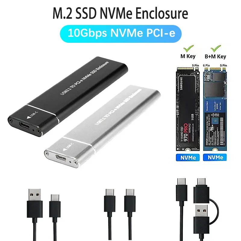 M2 NVME USB3.1 SSD Enclosure Mobile Case Support Protocol To Type-C Solid State Metal External Hard Disk Case Laptop Phone m2 ssd enclosure