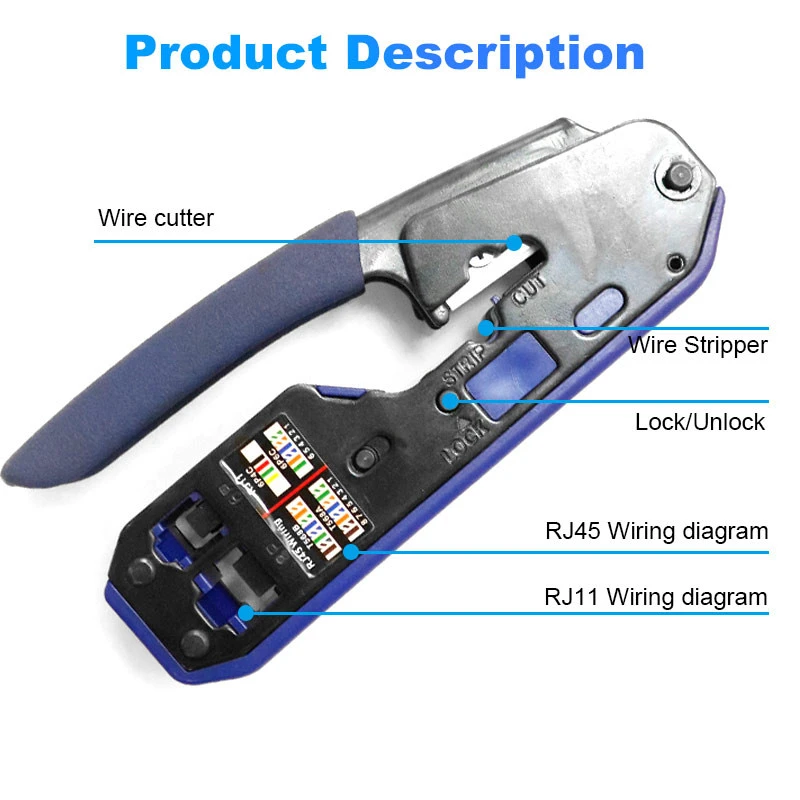 Tester, Wire Stripper Conectores, Capa protetora, RJ45, CAT6, All-in-One