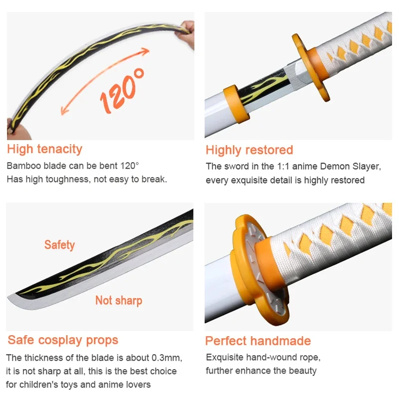 80cm Demon Slayer Katana Bamboo Blade Role-playing Weapons Props Halloween Costume Props with Belt and Sword Holder 4